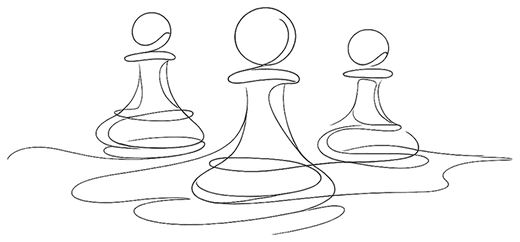 Line illustration of three chess pawns, representing different leadership positions